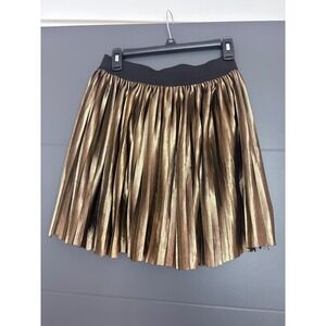 Metallic Pleated Skirt‎ Gold Elastic Waist Mini Length Women